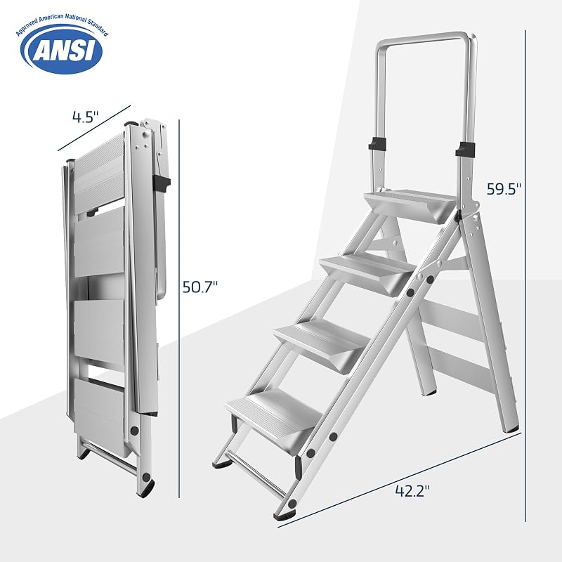 Escalera 4 escalones aluminio plegable antiderrap