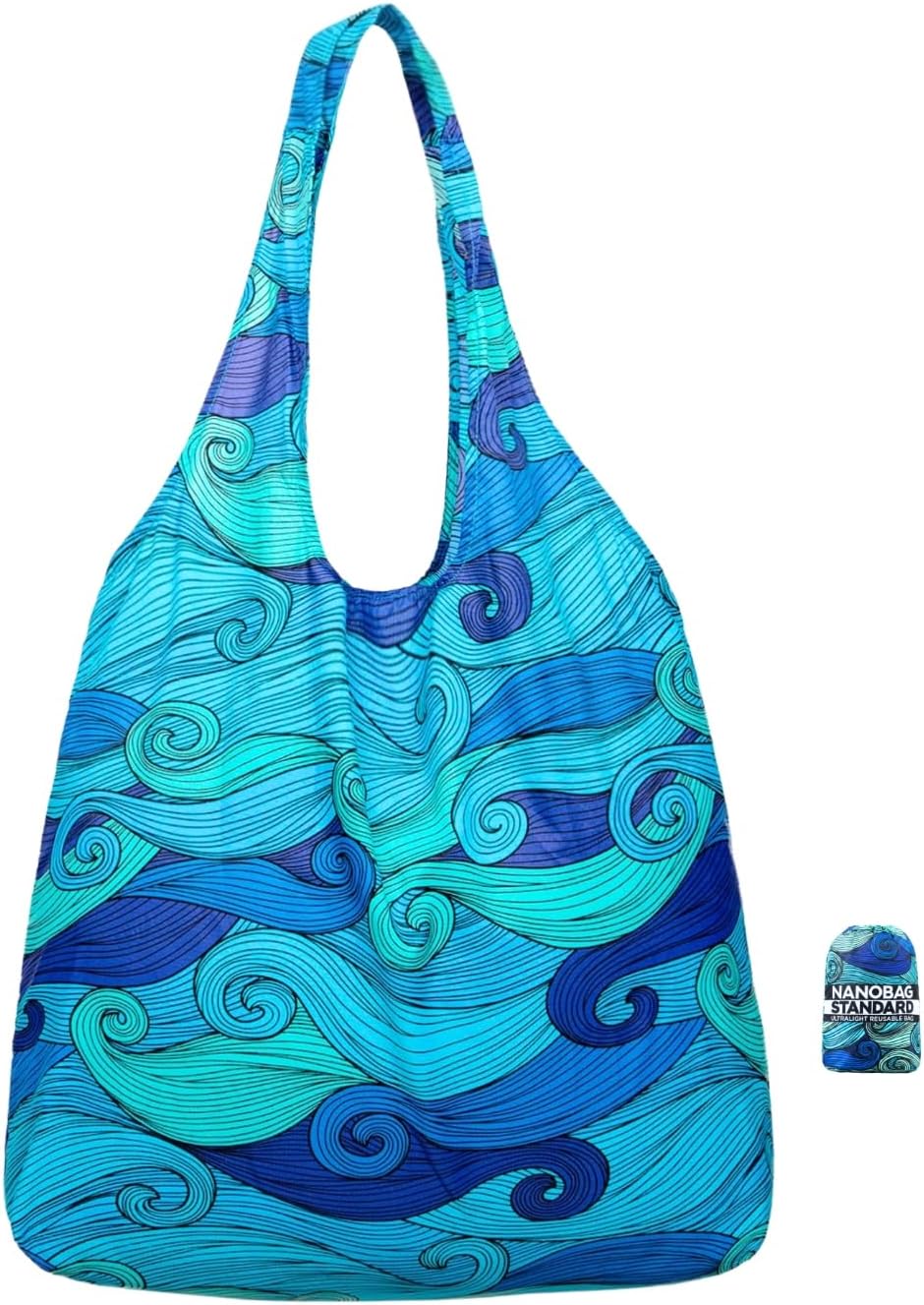 Bolso plegable reutiliz. para compras y viajes azul ondas