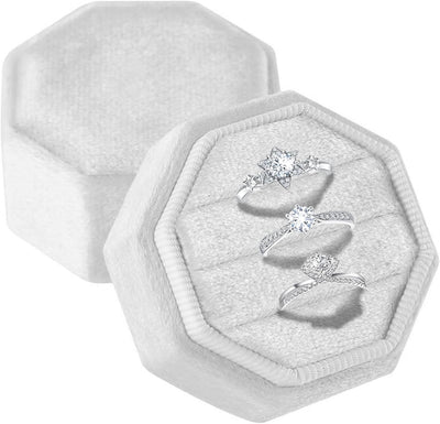 Caja terciopelo anillos vintage 3 ranuras octogonales
