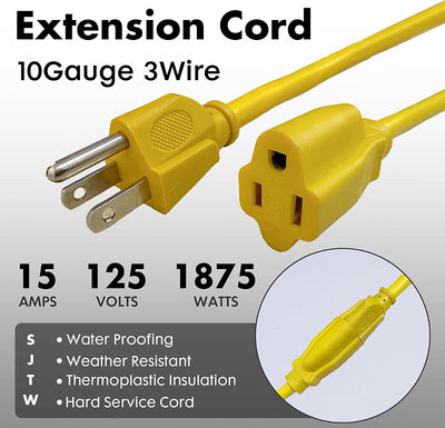 Cable extensión exterior amarillo 10ft 10/3 SJTW 3 clavijas 15A