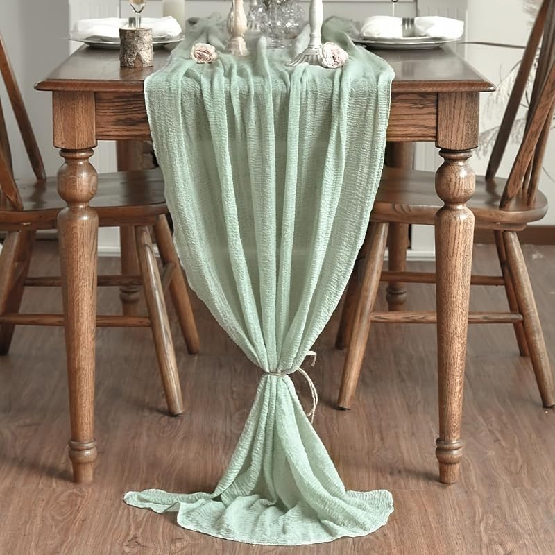 Mesa boda gasa boho verde salvia 120pulg decoración