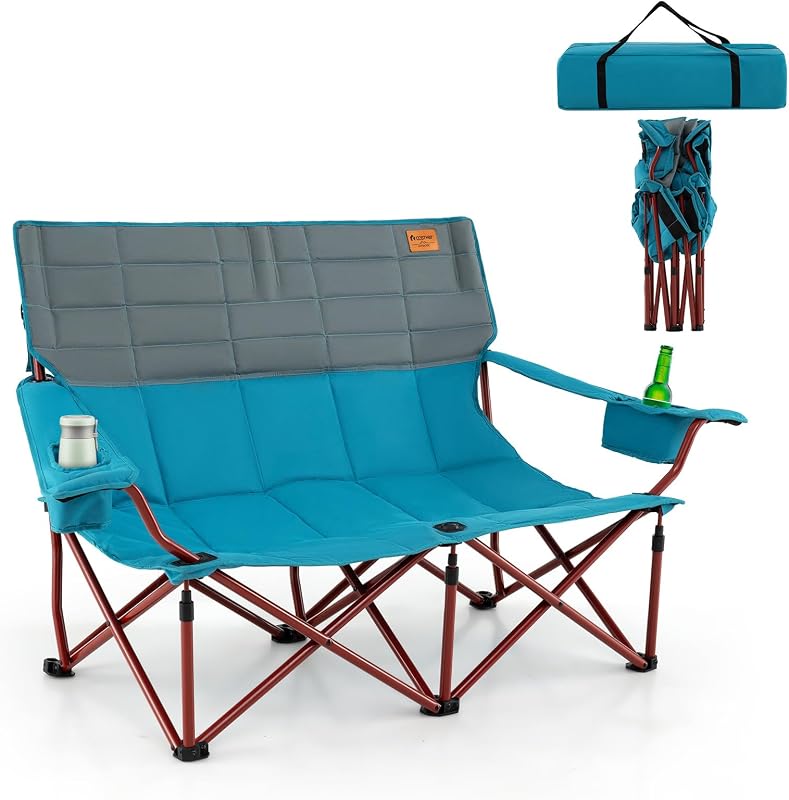 Silla campamento doble plegable para 2 con portavasos