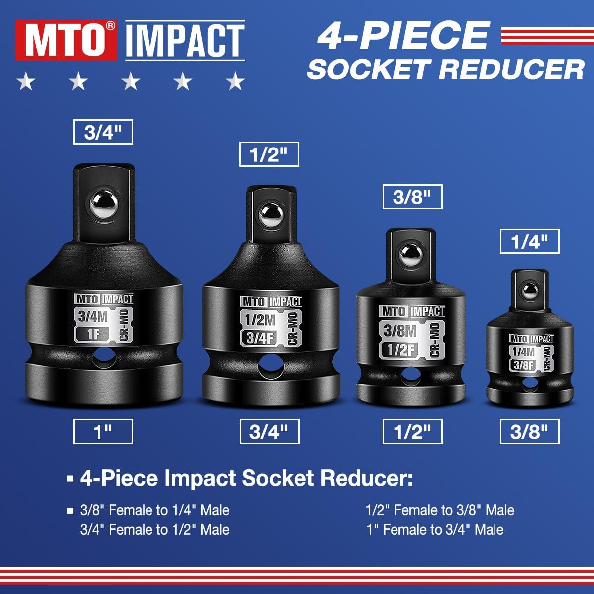 Set 8 Pzas Adaptador Llaves Vaso Impacto 1/4-3/4