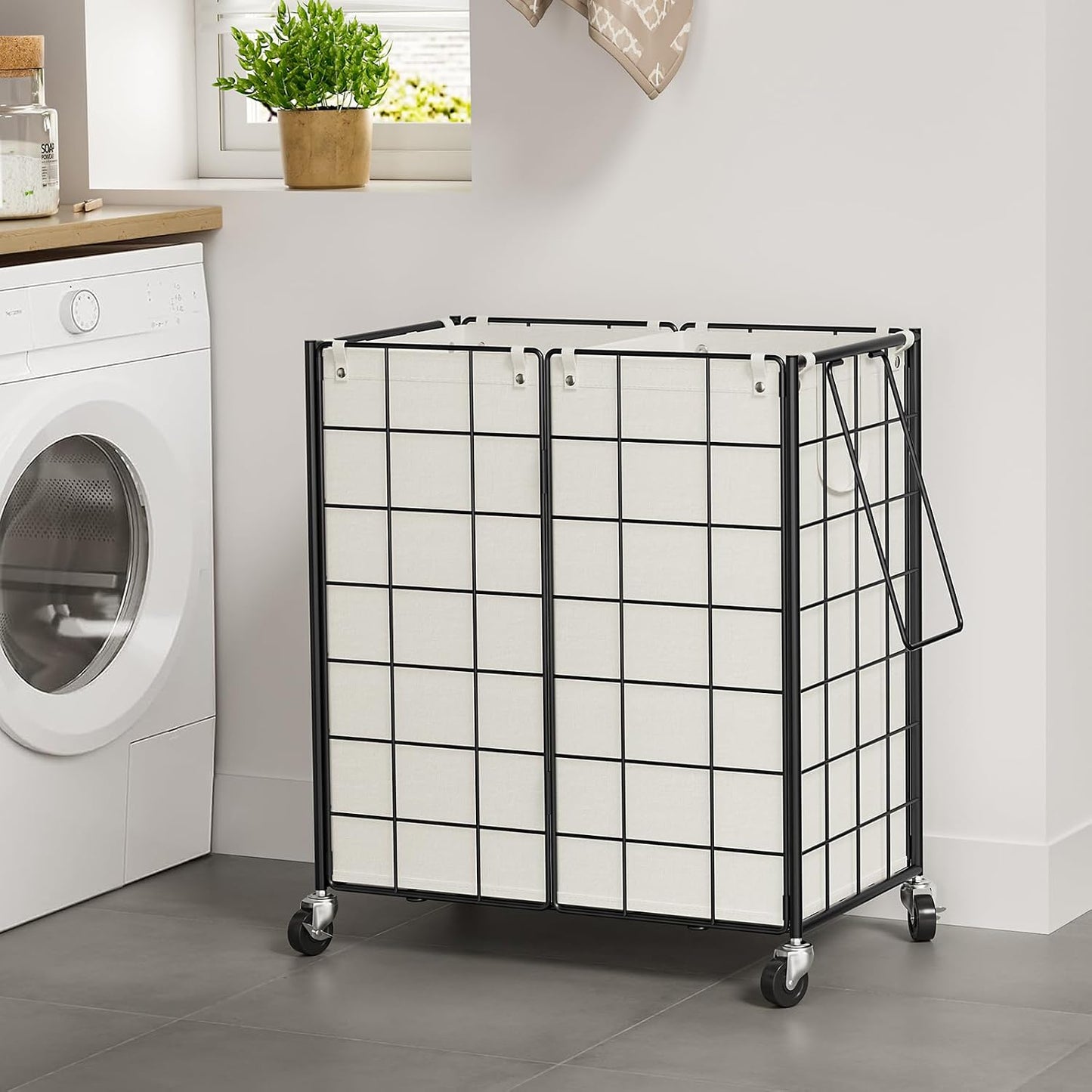 Cesta doble lavandería con ruedas 120L dormitorio