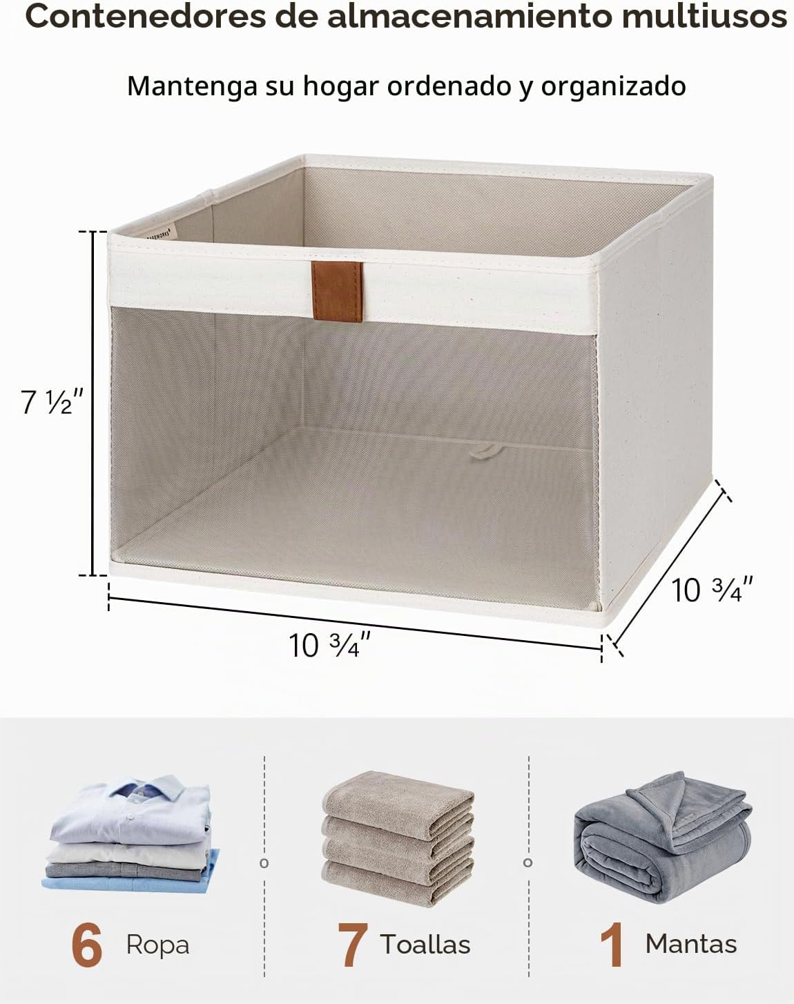 Cestas tela con ventana plegable para armario set 3 beige