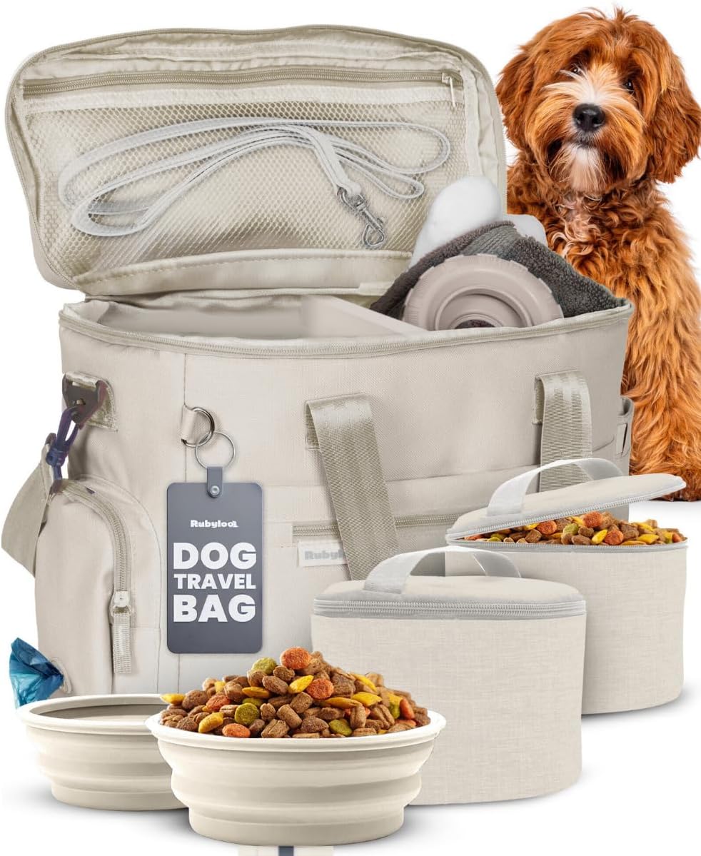 Bolsa viaje perro 2 cuencos sin BPA beige