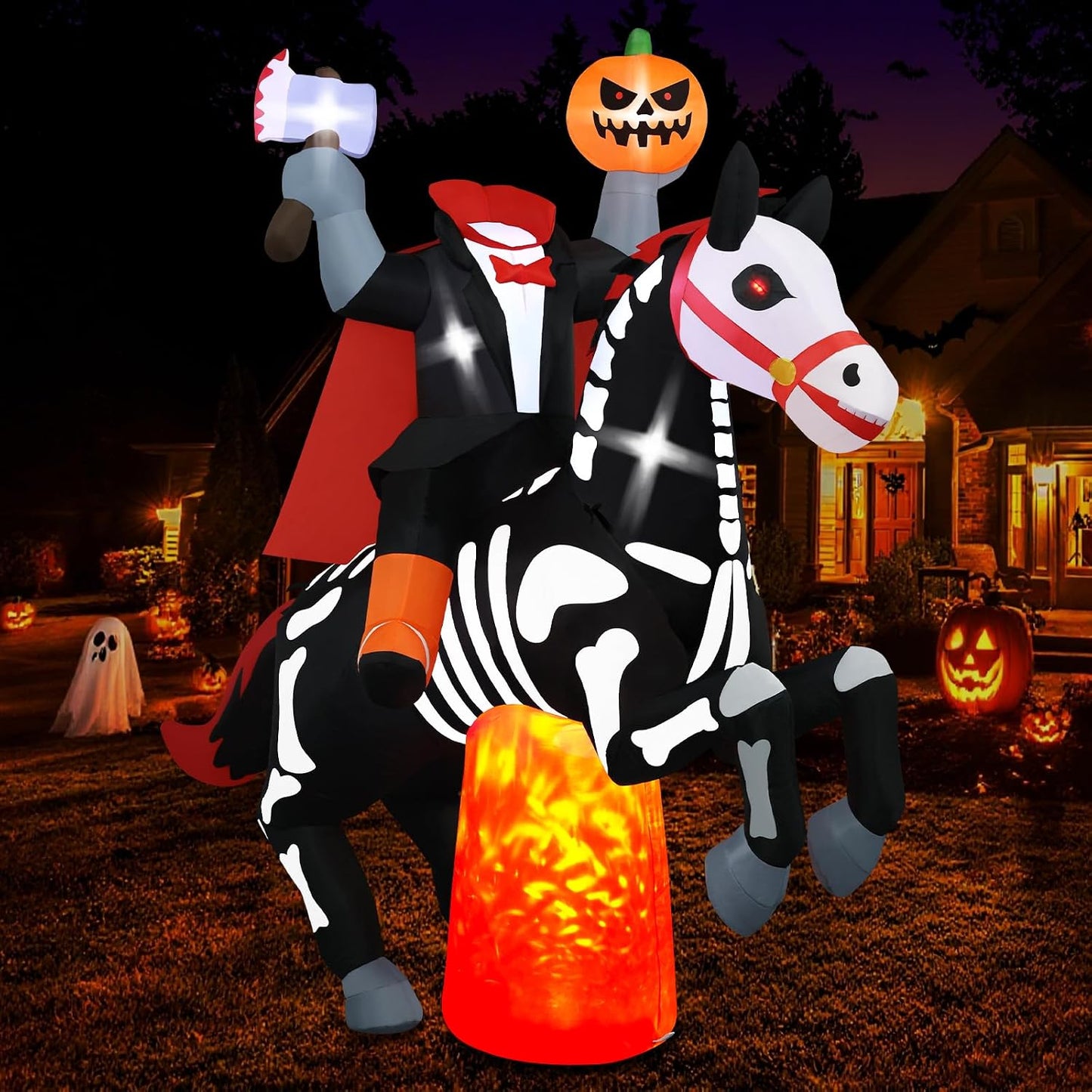 Inflable Halloween 8ft Jinete Sin Cabeza con Llama
