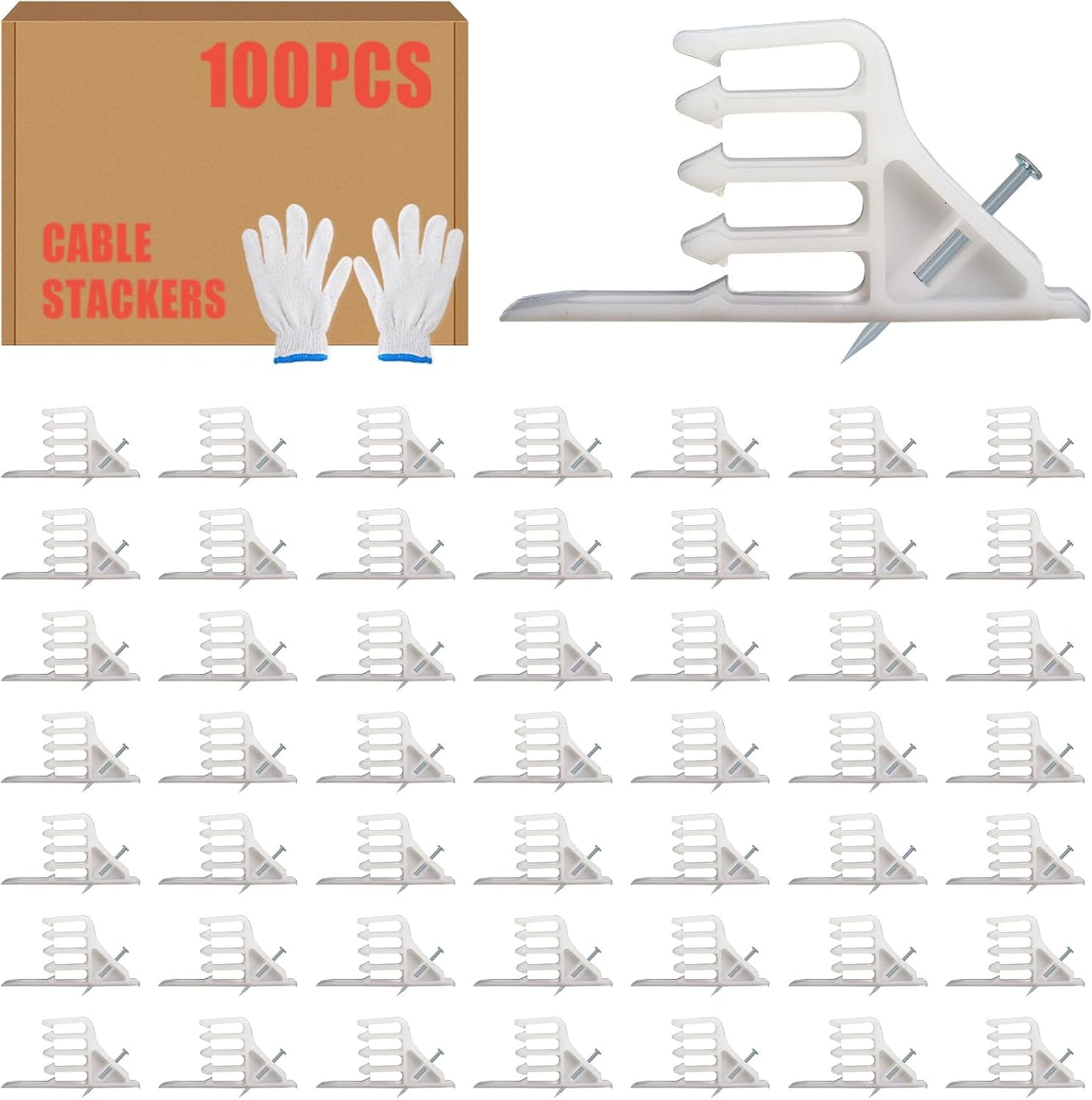 100 Clips Cables Blanco Clavos Acero Aislados