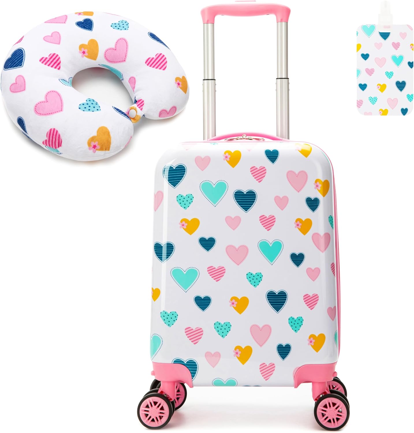 Set 2 maletas rígidas con ruedas para niños con almohada