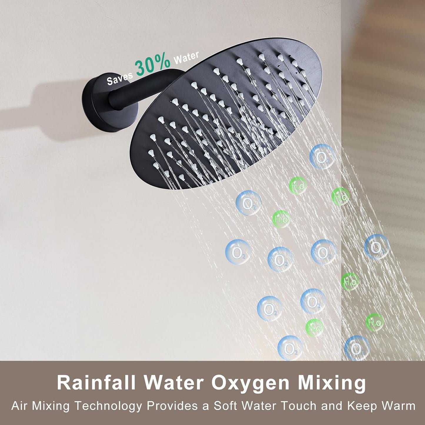 Cabezal ducha redondo lluvia 8pulg negro mate con ducha de mano