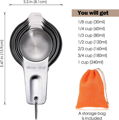 7 Tazas Medidoras Acero Inox con Bolsa Almacenamiento