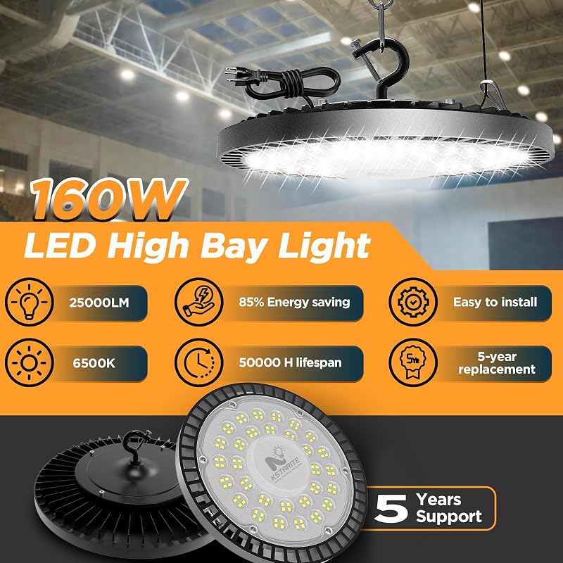 2 Luces LED UFO 160W 25000lm IP65 para Almacén Taller