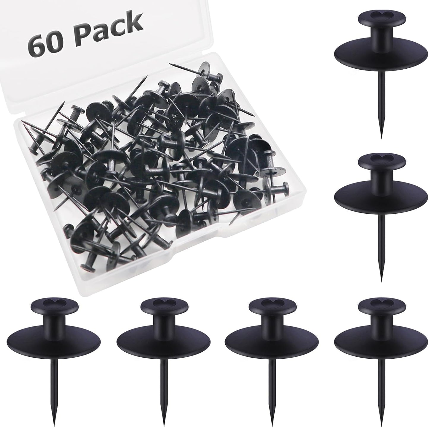 60 Ganchos Negros con Pin de Empuje para Pared
