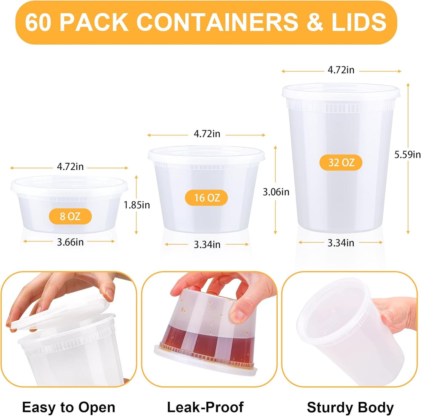 Set 60 Recipientes Alimentos Plástico Sin BPA 32/16/8oz