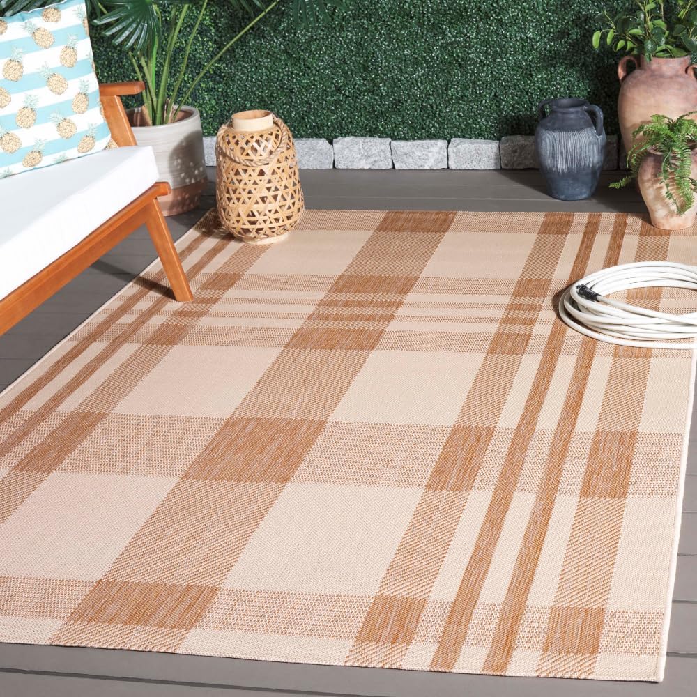 Alfombra exterior lavable Courtyard 5'3x7'7 beige cuadros