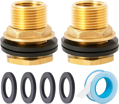 2 Conectores agua macho 1/2" hembra 3/4" latón 4 anillos