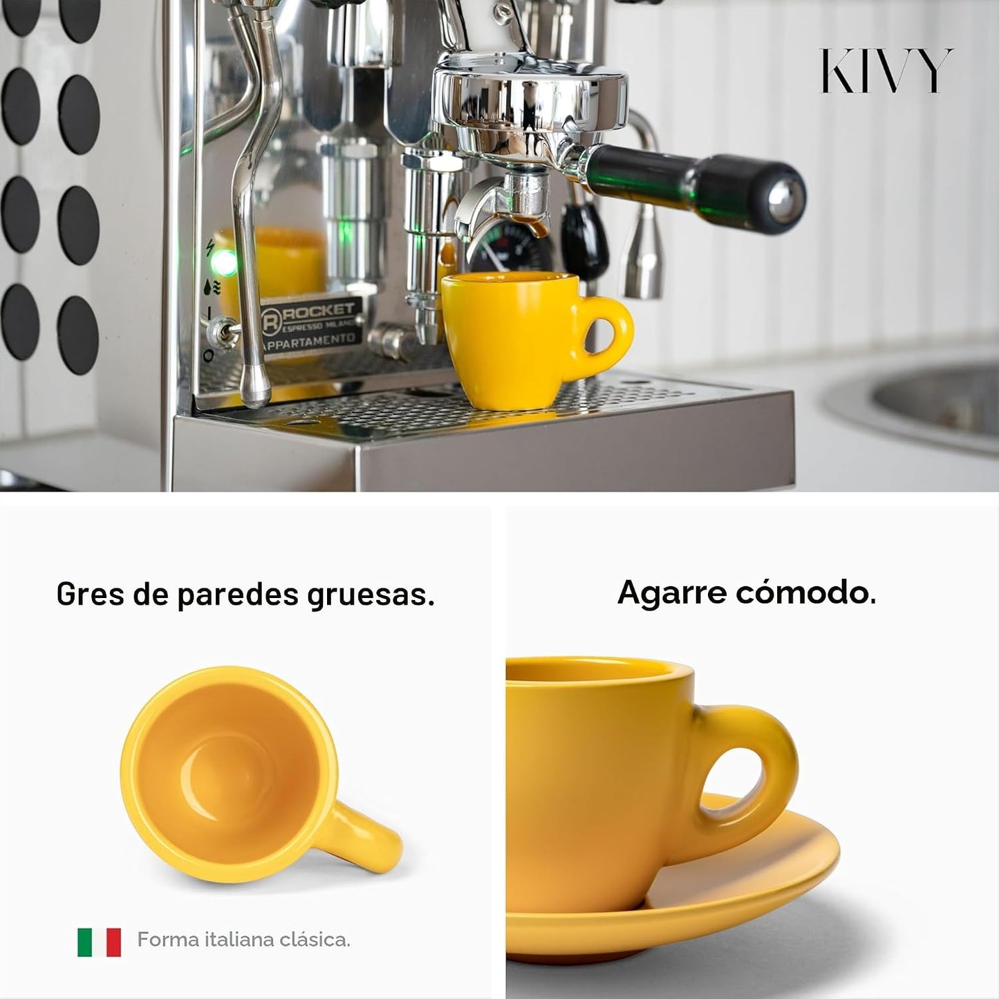 Set 4 Tazas Café Expreso Gres Estilo Italiano 3oz Amarillo