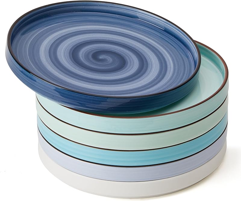 6 Pzas Platos Postre Porcelana 7.8pulg Borde Alto Elegante