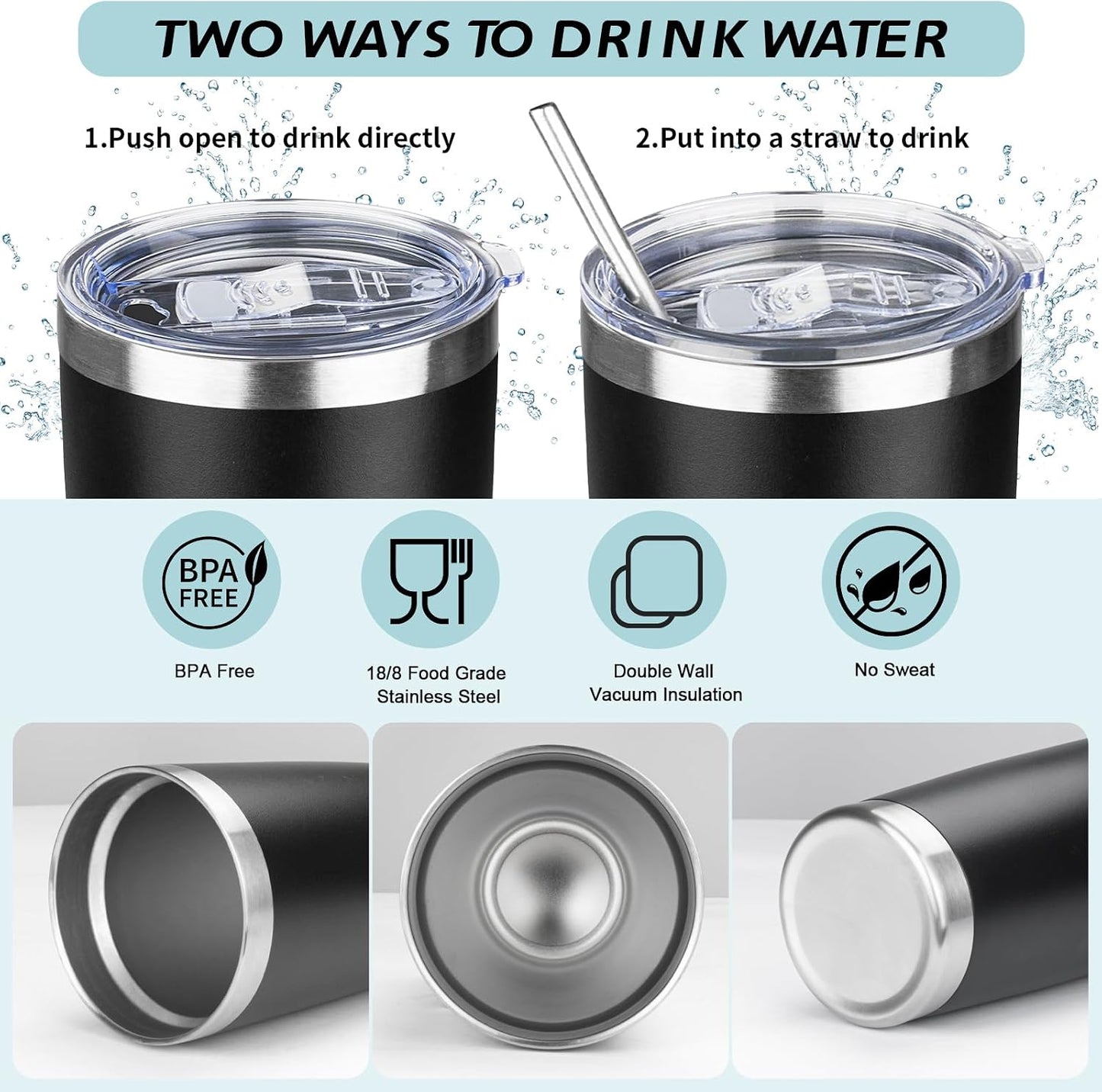 Vaso térmico acero inox con popote y cepillo negro