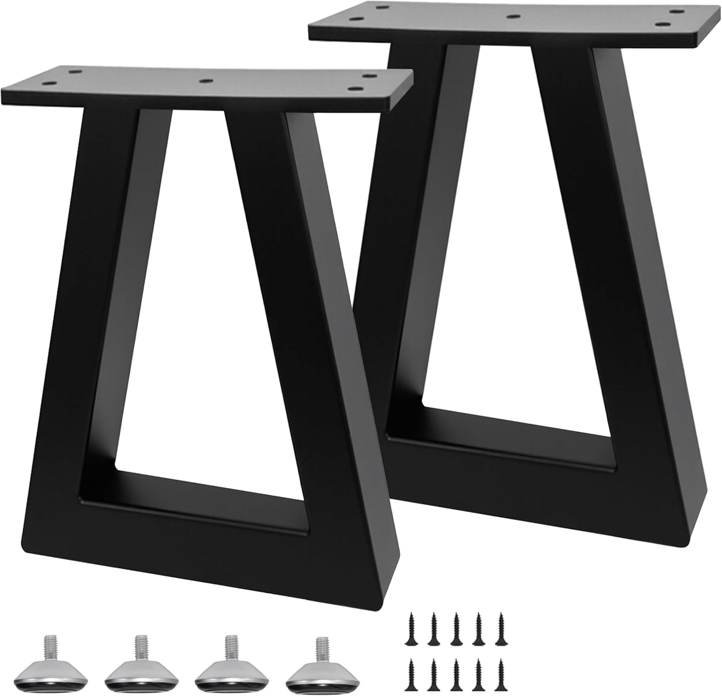 Patas mesa metal trapecio 10pulg negro tornillos almohadillas