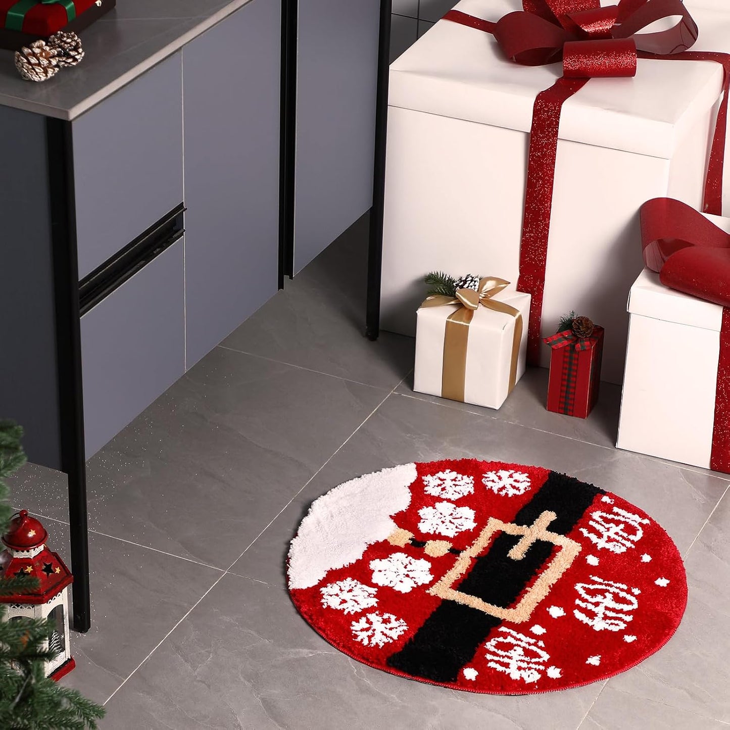 Alfombra baño Navidad con cinturón Papá Noel 24x24"