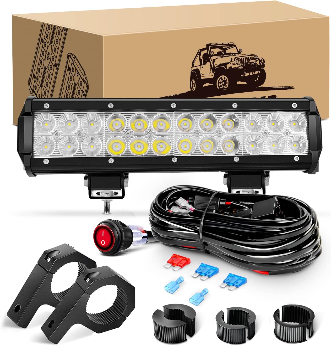 Barra luz LED 12pulg 72W haz combinado soporte horizontal