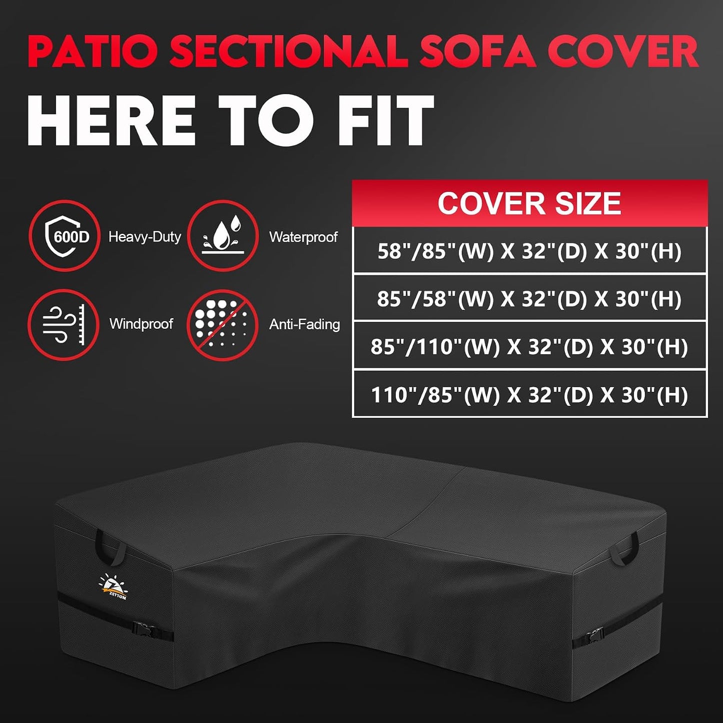 Funda seccional L para sofá patio 600D impermeable 4 plazas