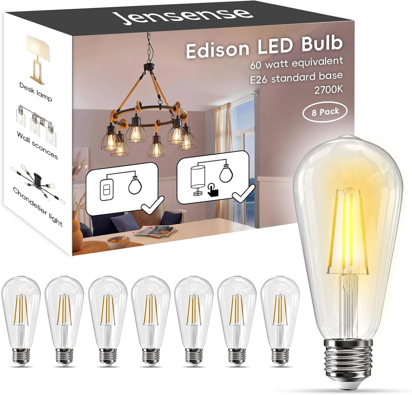 Bombillas LED E26 7W 2700K blanco cálido vintage 800lm paquete 8