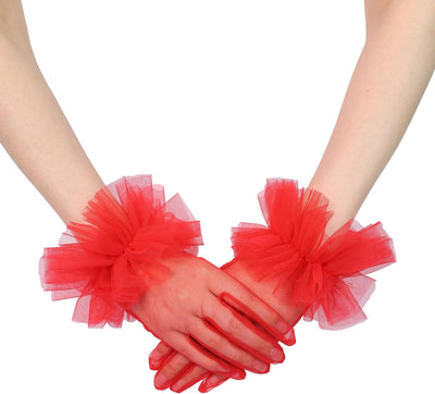Guantes cortos fiesta té mujer volantes malla