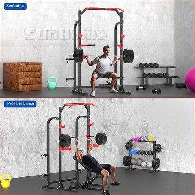 Rack de Potencia con Poleas y Ganchos en J para Sentadillas