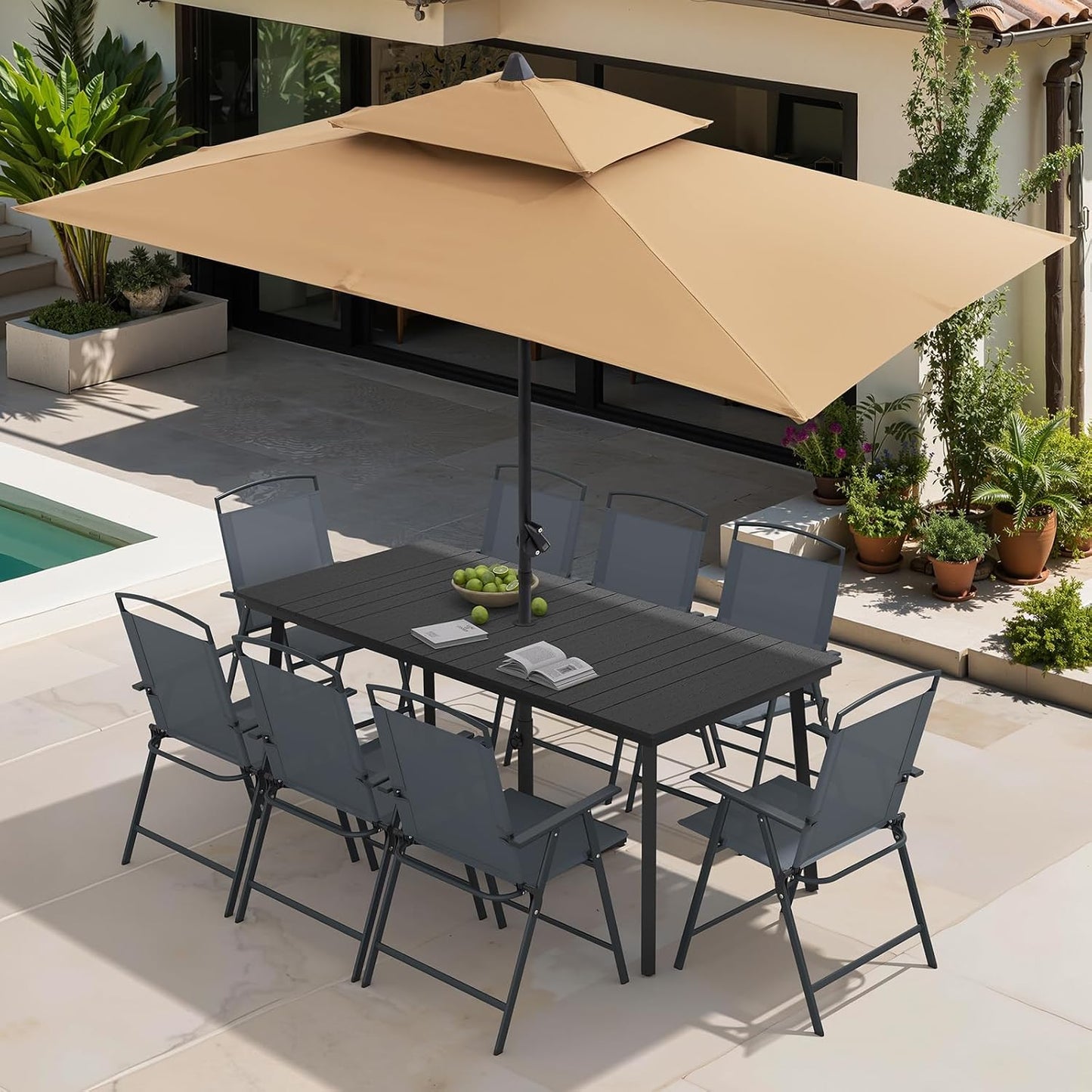 Set 4 sillas plegables para patio color gris