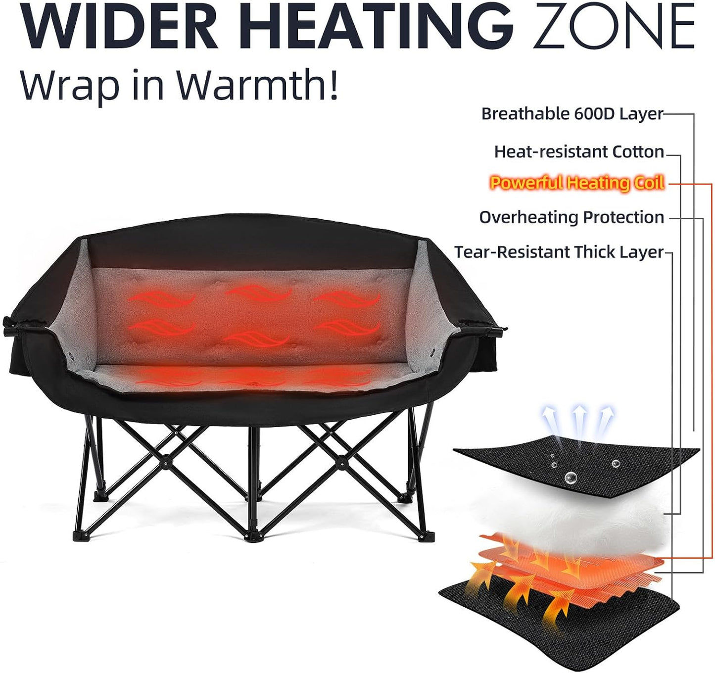 Silla camping doble climatizada acolchada plegable para 2