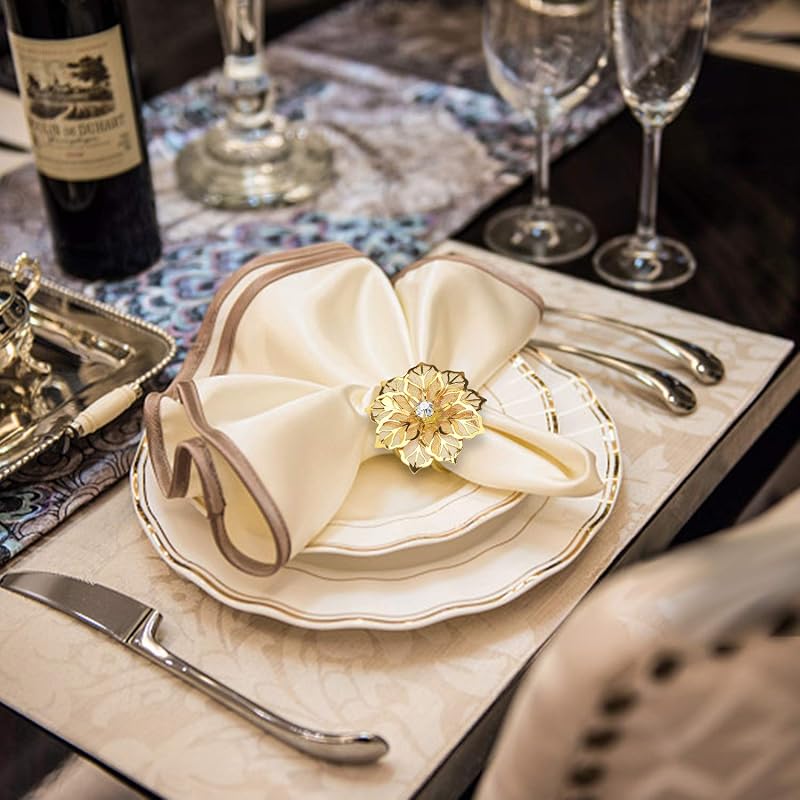 12 Servilleteros Flor Oro para Boda Fiesta Banquete