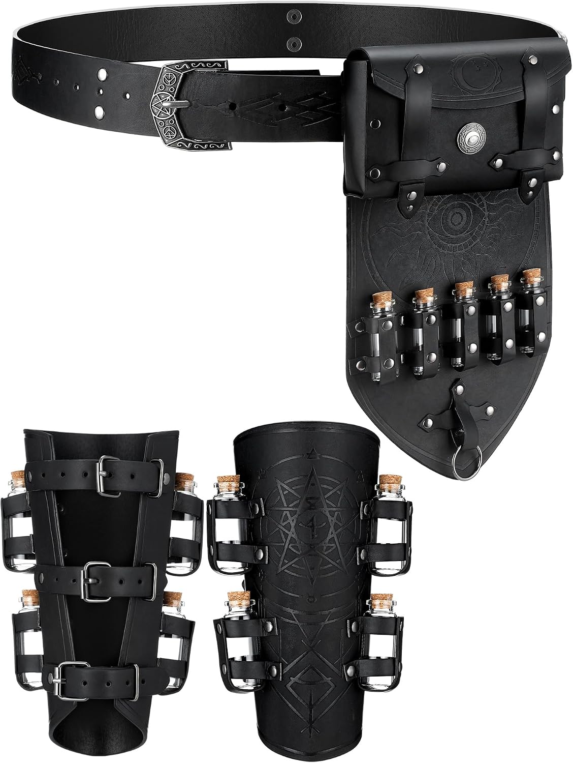 Set 6 accesorios cinturón vikingo botellas poción negro