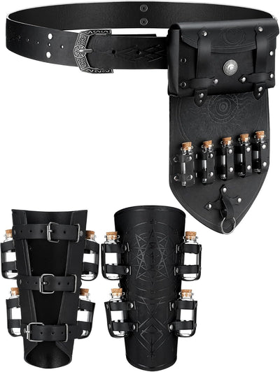 Set 6 accesorios cinturón vikingo botellas poción negro