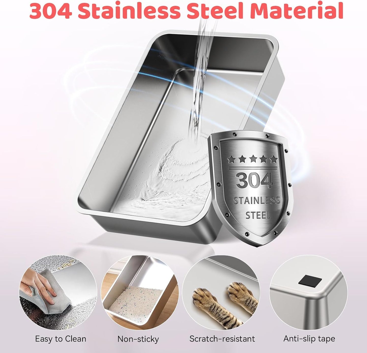 Caja arena acero inox gatos con tapa abatible antifugas