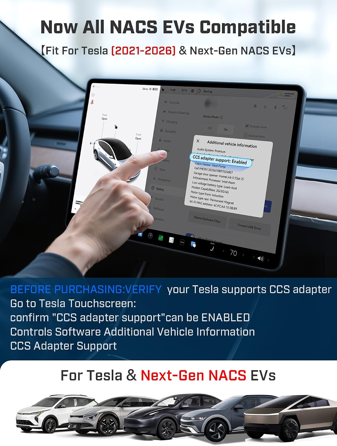 Adaptador CCS1 a Tesla 250 kW para modelos 2021-2026 y NACS