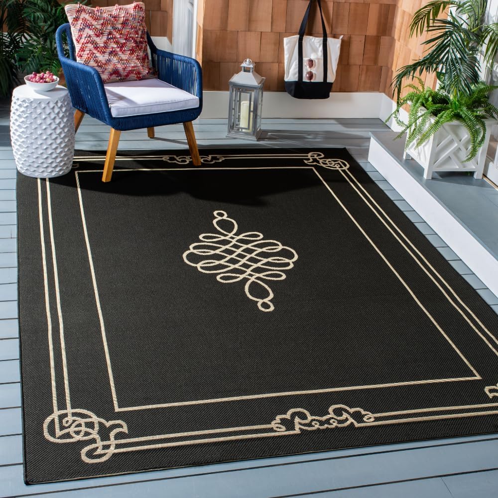 Alfombra decorativa impermeable 4x5ft7pulg color negro/crema