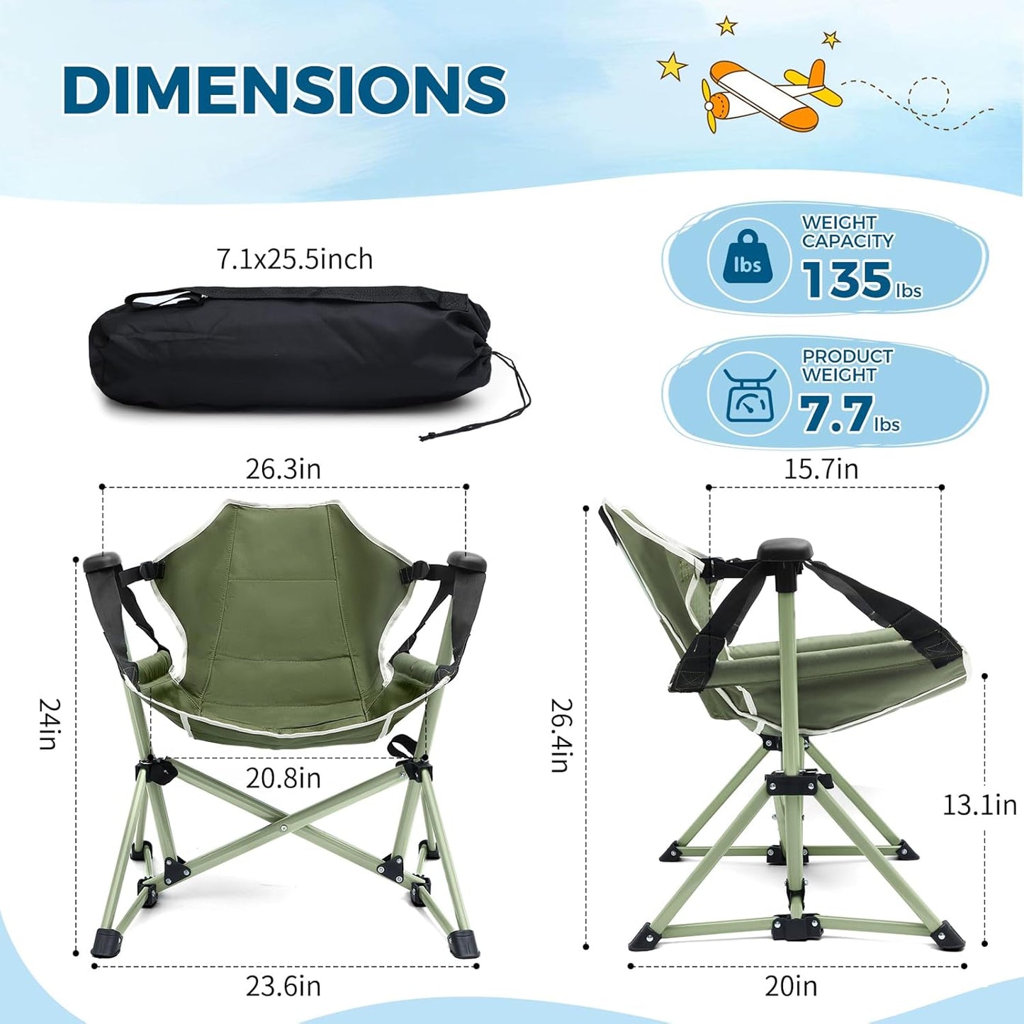 Silla hamaca plegable para niños color verde
