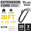 Cable extensión 3 salidas 15A resistente negro 20"