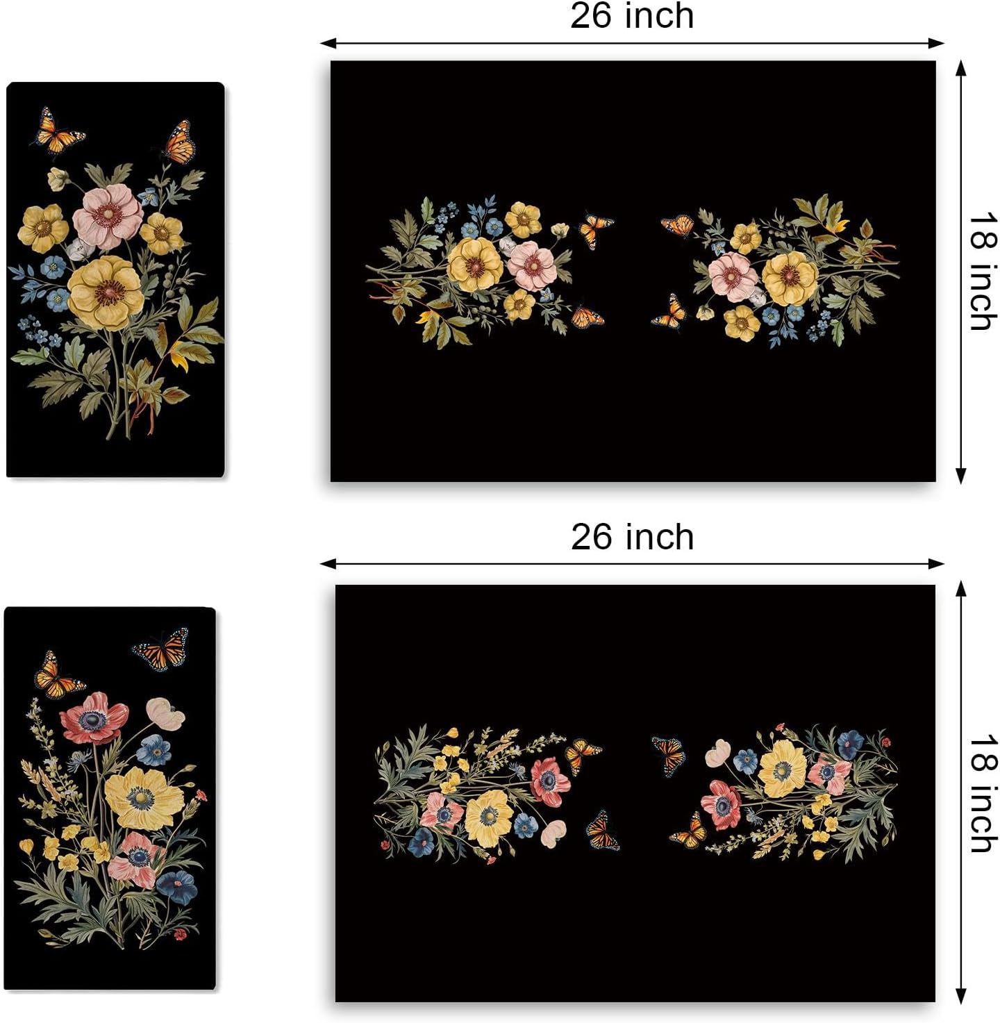 Set 2 Paños Cocina Diseño Amapola Mariposas Secado Botánico