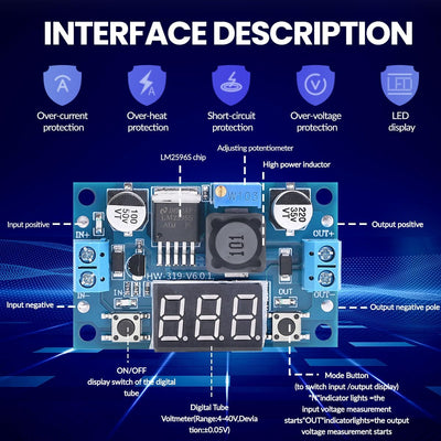 Módulo Convertidor DC-DC Ajustable 4-40V con Pantalla LED Set 6