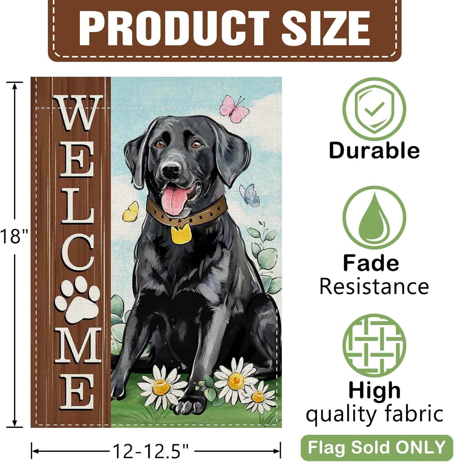 Bandera jardín perro labrador negro patas estampado