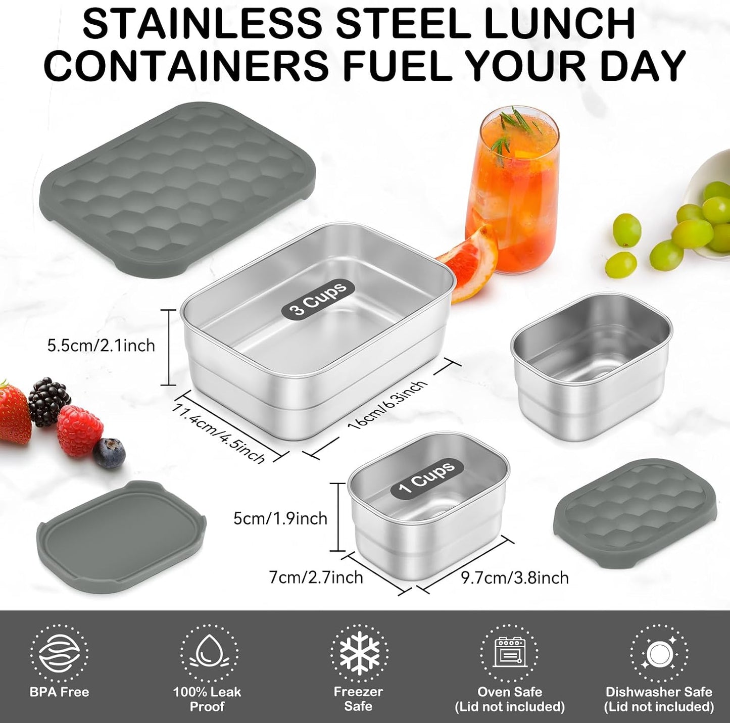 Recipientes almuerzo acero inox 25oz y 8oz con tapas