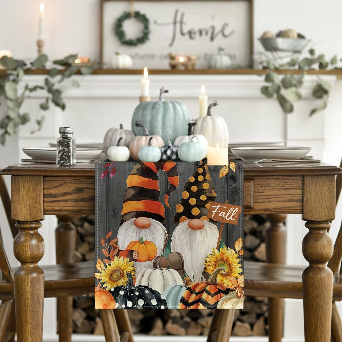 Camino mesa otoño gnomos calabazas hojas 13x60pulg