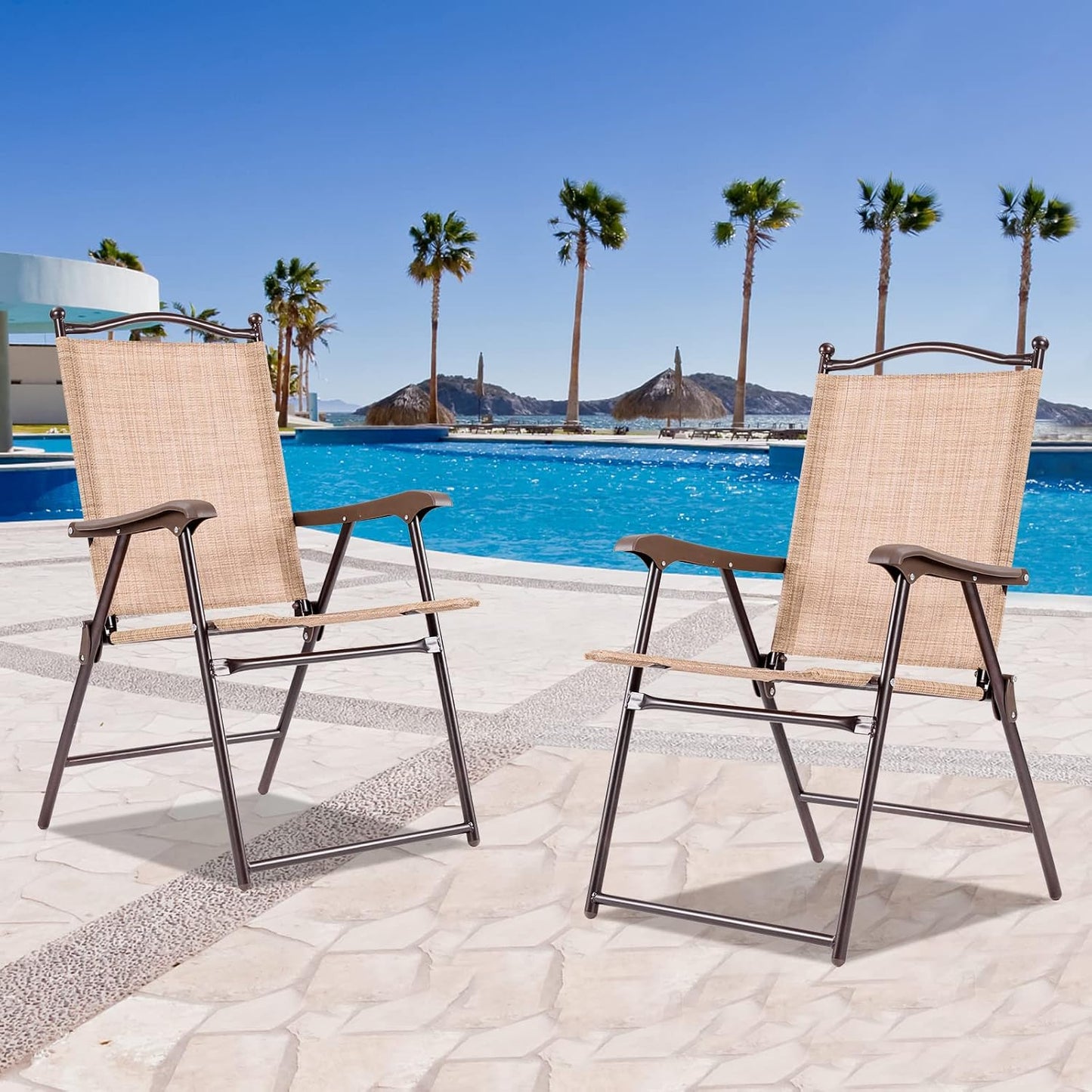 2 Sillas Comedor Plegables para Patio con Apoyabrazos Acero
