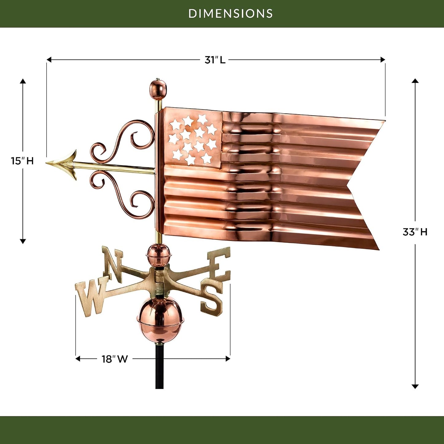 Veleta bandera estadounidense cobre puro