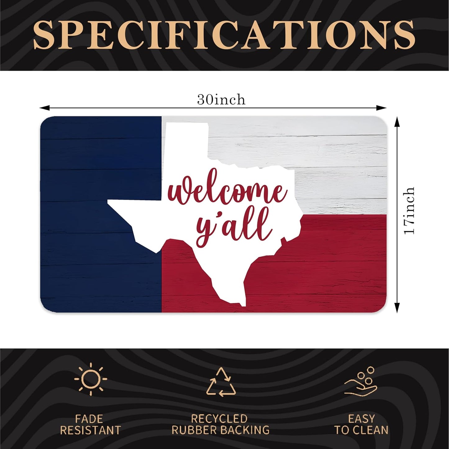Tapete bienvenida bandera Texas 17x30"