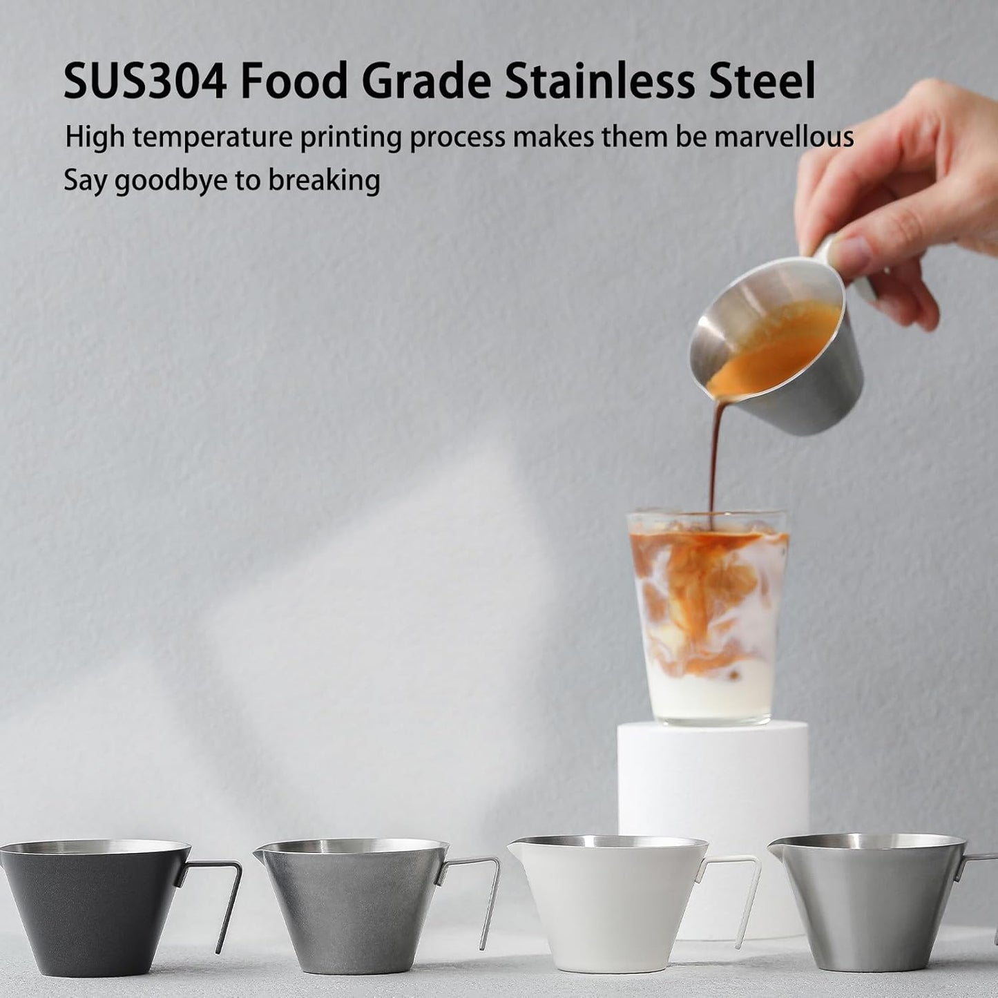 Taza medidora acero inox 2oz para café expreso y salsa
