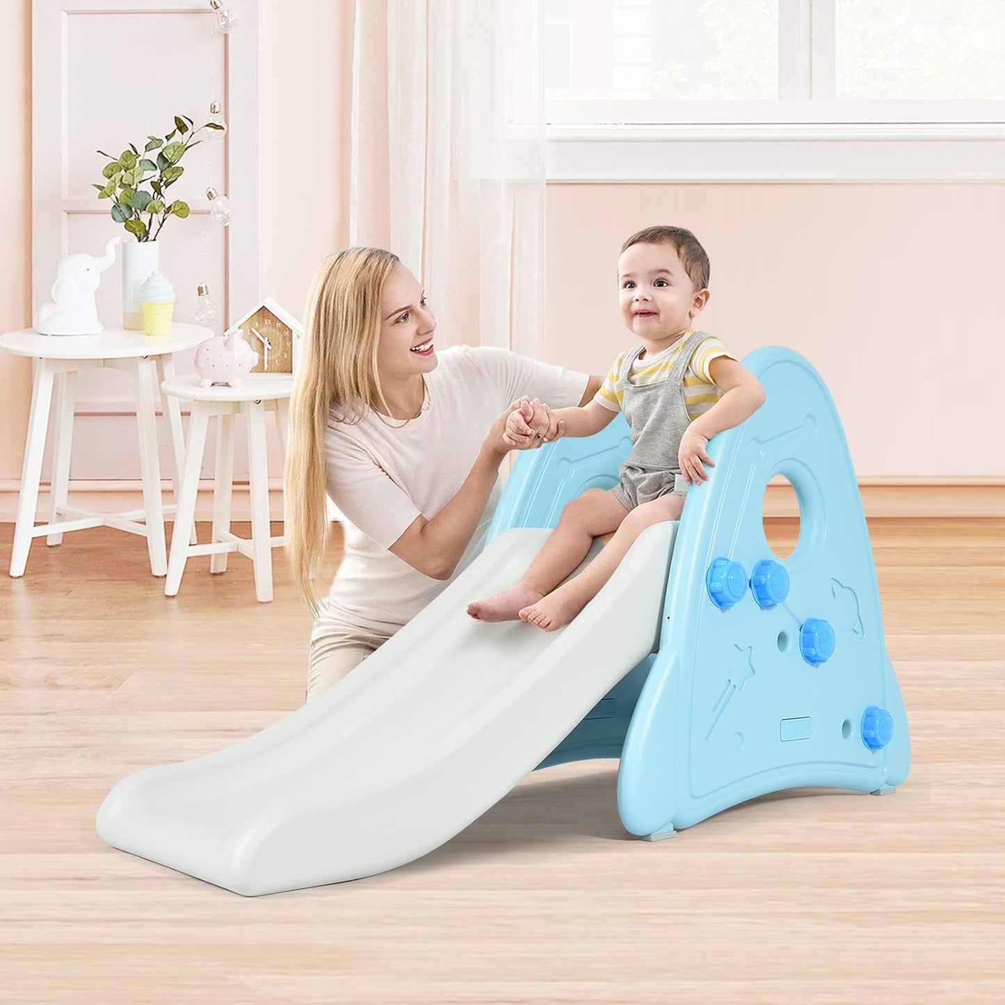 Tobogán para niños con pedales antideslizantes azul